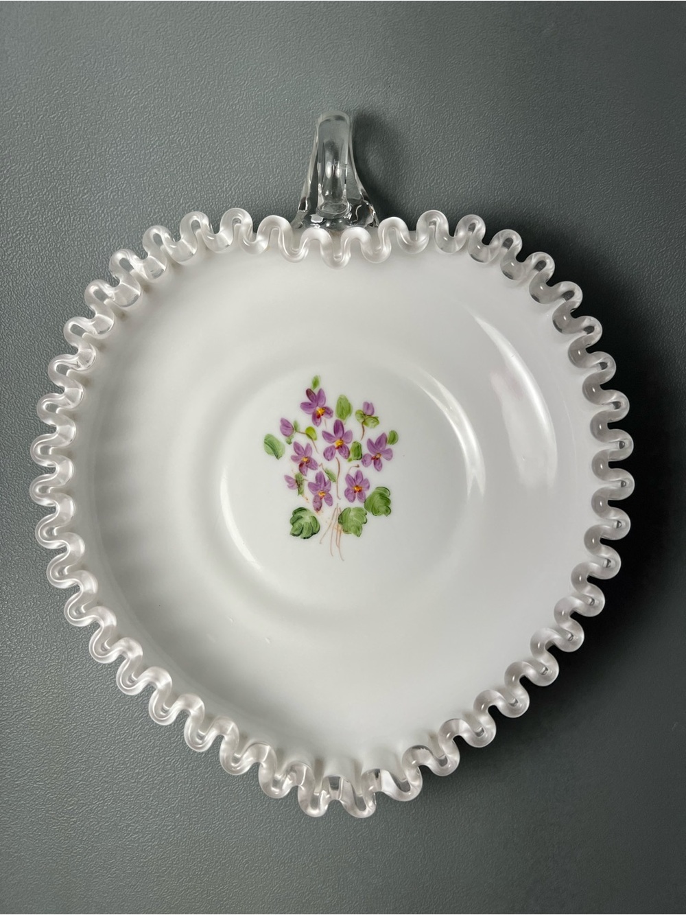 Fenton Violets in the Snow Relish Dish